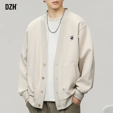 男士杏色开衫卫衣男高级感春季2024新款衣服男款休闲运动外套春装商品大图