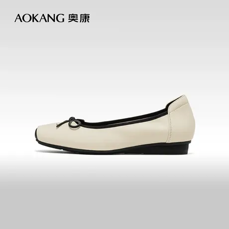 【雅致花语】奥康女鞋 2024春季新款平底浅口小香风真皮豆豆鞋图片