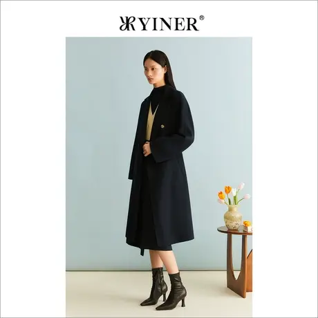 【绵羊毛+羊绒】YINER音儿女装冬季中长款西装领双面呢大衣外套图片