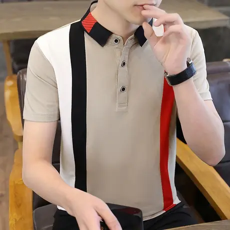 2022夏季新款男士短袖t恤男修身翻领polo衫潮流韩版男装半袖上衣商品大图