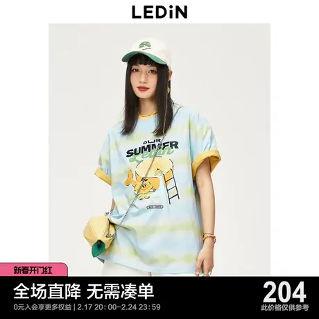 乐町渐变短袖T恤女23年夏趣味卡通短袖C1DAD2603商品大图