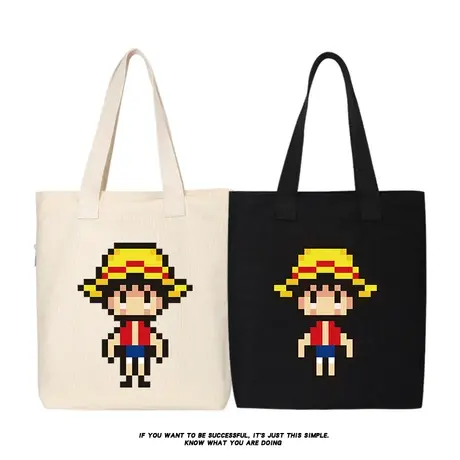 秀洛像素画海贼王路飞帆布包通勤单肩包手提斜挎包托特包女大容量商品大图