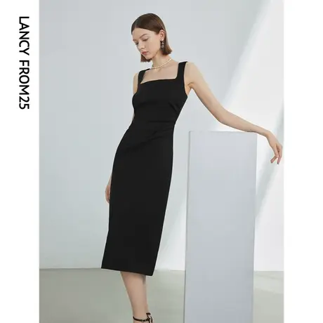 朗姿吊带方领法式气质设计感收腰显瘦女裙子2024年夏季新款连衣裙图片