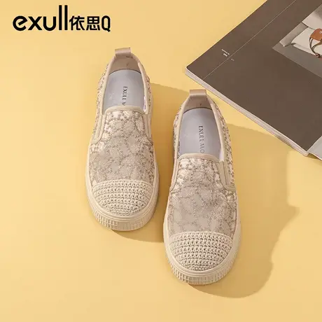 依思q渔夫鞋2024新款春季懒人一脚蹬网面透气镂空女鞋网鞋帆布鞋图片