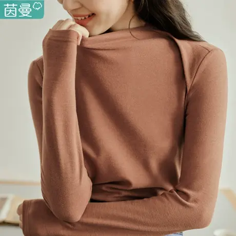 茵曼德绒打底衫T恤女2024新款春季内搭半高领长袖修身上衣保暖图片