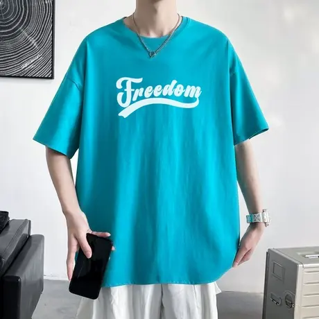 短袖t恤男夏季薄款港风ins宽松纯棉上衣男士潮牌字母印花半袖体恤商品大图