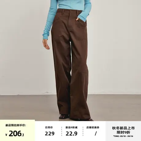 omont蛋挞家 纯棉宽松休闲裤女2023秋冬新款高腰显瘦阔腿长裤子图片