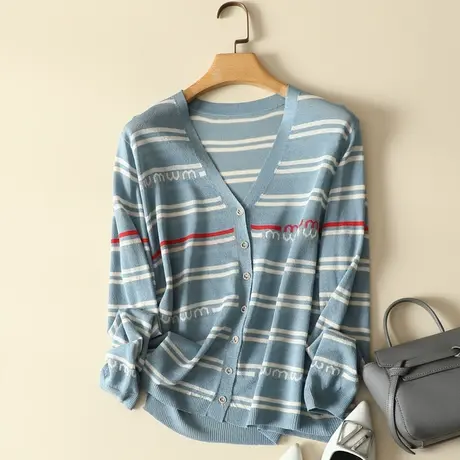 清仓！针织开衫女薄款V领长袖早春新款冰丝外搭防晒空调衫夏季商品大图