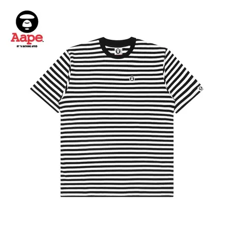 Aape旗舰店男装春夏酷帅徽章横条纹圆领短袖T恤0899XAI商品大图