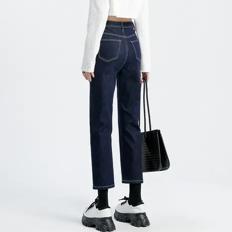 高腰烟管裤女2023新款秋季女裤显瘦裤子小个子九分窄版直筒牛仔裤商品大图