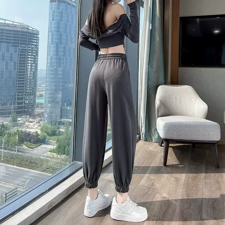 灰色运动裤女束脚2023春秋新款高腰宽松显瘦九分小个子休闲灯笼裤商品大图