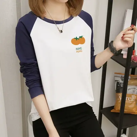 小众设计感正肩长袖t恤女宽松休闲百搭纯棉上衣春秋装纯棉打底衫商品大图