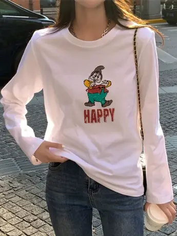 白色仿棉长袖t恤2023早秋新款欧货女装冬季加绒内搭打底衫上衣服图片