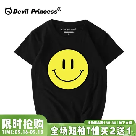 韩国ulzzang原宿卡通笑脸印花男女情侣短袖t恤宽松韩版学生纯棉夏商品大图