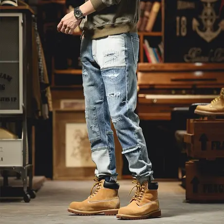 男士牛仔裤2022冬季宽松直筒男裤时尚牛仔裤蓝色复古休闲百搭长裤商品大图