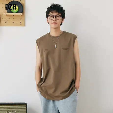 男士无袖t恤男夏季纯棉汗衫运动背心男款2023年新款宽松美式上衣商品大图