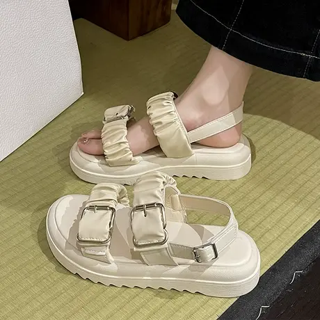 厚底凉鞋女2023年新款夏季时尚松糕百搭软底一字带仙女风罗马鞋子图片