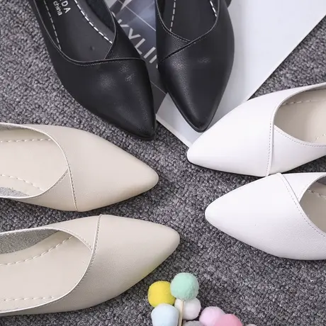 尖头单鞋2023春季新款浅口百搭舒适软底平底瓢鞋防滑黑色工作鞋女商品大图