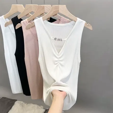 v领冰丝针织吊带背心女2023春夏秋新款打底衫外穿薄款美背上衣潮图片