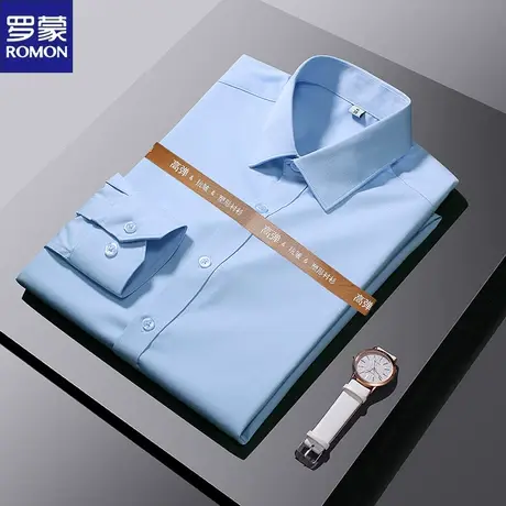 罗蒙男士衬衫长袖轻商务净色无痕春季2024新款休闲免烫四面弹寸衫图片