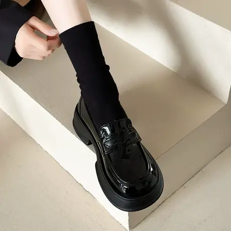 厚底百搭乐福鞋女2024春夏季新款懒人一脚蹬单鞋英伦风粗跟小皮鞋图片