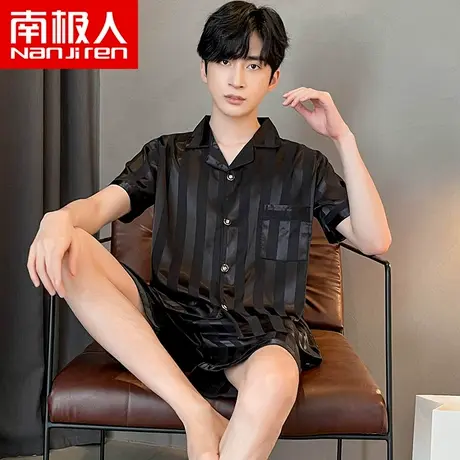 睡衣男夏季冰丝薄款短袖短裤男士春夏天青少年宽松休闲家居服套装商品大图