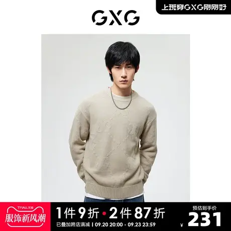 GXG奥莱 22年男装中廓版型圆领复古老花可机洗线衫冬季新品商品大图
