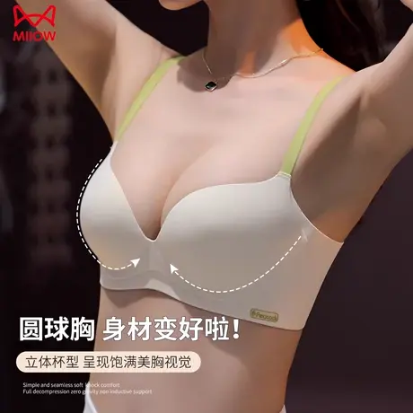 MiiOW/猫人半杯内衣女小胸聚拢显大无肩带无痕女士无钢圈光面文胸图片