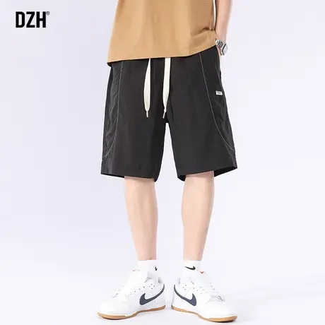 男生黑色冰丝短裤男款夏季运动美式裤子2023年新款休闲五分裤潮牌商品大图