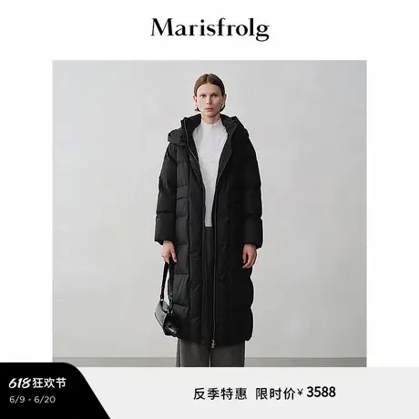 【轻羽系列】Marisfrolg玛丝菲尔冬黑色白鹅绒长款羽绒服图片