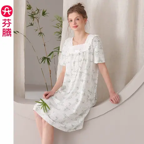 芬腾睡裙女夏季新款纯棉薄款睡衣裙甜美宽松夏天凉感家居服连衣裙图片