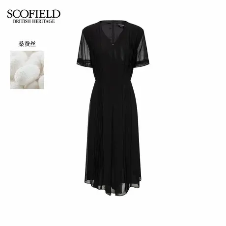 【桑蚕丝100%】Scofield女装气质V领收腰褶皱连衣裙2025秋季新品图片