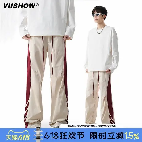 VIISHOW潮牌褶皱伞兵裤子男秋季美式高街条纹冲锋裤复古休闲长裤商品大图
