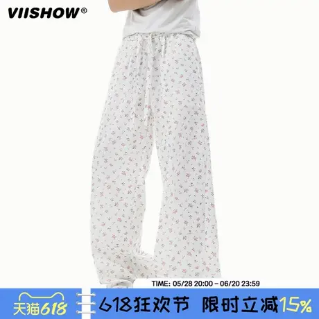 VIISHOW小碎花满印休闲裤男款夏季慵懒松弛感裤子宽松阔腿拖地裤商品大图