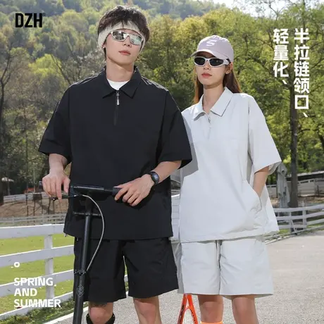 夏季情侣套装男高级感痞帅2025新款薄款速干上衣情侣装短袖polo衫图片