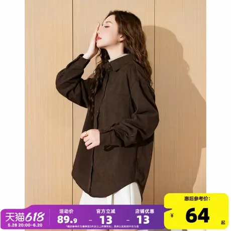 唐狮2025春季新款长袖衬衫女假两件衬衣灯芯绒打底上衣叠穿设计感图片