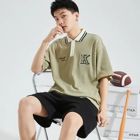 唐狮polo衫男士短袖夏季新款撞色拼接上衣服有带翻领t恤潮牌商品大图
