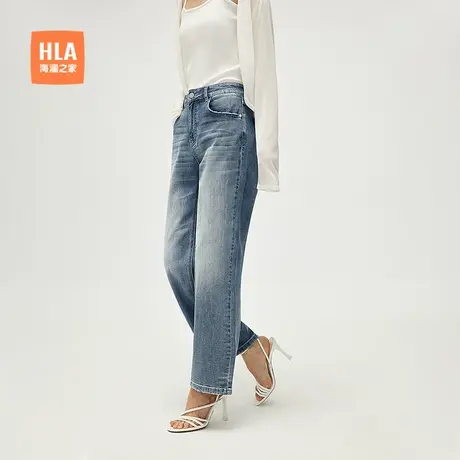 HLA/海澜之家直筒牛仔九分裤25春夏新款微弹洗水时髦破洞裤子女装商品大图