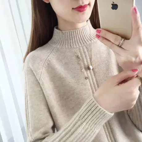 半高领宽松毛衣女加厚2023秋冬新款韩版内搭打底衫纯色长袖针织衫商品大图
