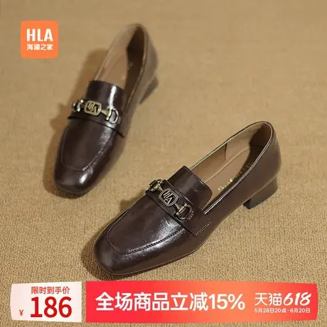 海澜之家乐福鞋2025春季新款复古英伦一脚蹬通勤低跟单鞋女小皮鞋商品大图