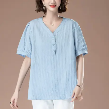 胖mm夏装短袖衬衫女宽松加肥加大码女装妈妈休闲遮肚显瘦上衣小衫商品大图