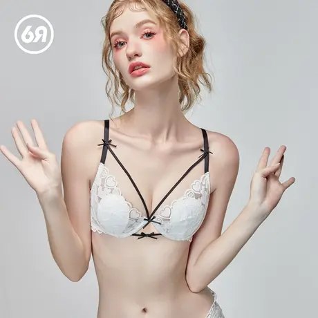 6RBI小怪瘦性感蕾丝内衣女法式纯欲兔耳杯大胸显小胸罩文胸套装商品大图