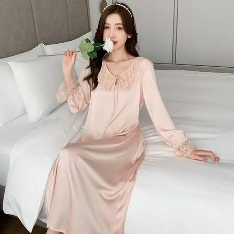 浪莎公主风睡裙女春秋新款法式蕾丝长袖睡衣裙家居服长裙夏商品大图