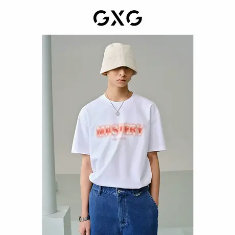 GXG男装 商场同款 白色立体压花圆领短袖T恤24年夏新品G24X442014商品大图