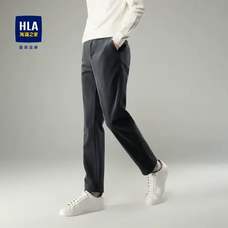 HLA/海澜之家金属丝刺绣休闲裤简约纯色时尚直筒平绒保暖裤子男图片