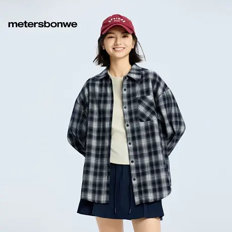 美特斯邦威衬衫女2025秋季新款休闲潮流宽松纯棉舒适百搭格子外套图片