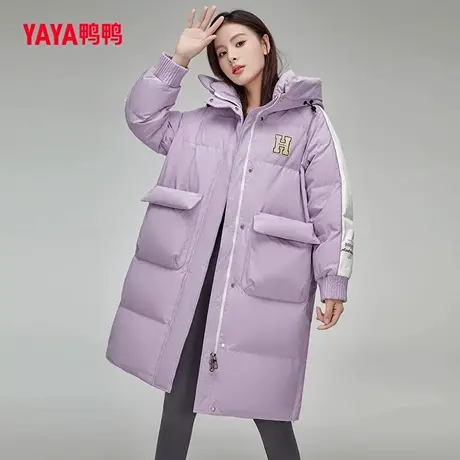 鸭鸭韩版羽绒服女2023年冬季新款时尚连帽加厚中长款时尚学生外套商品大图