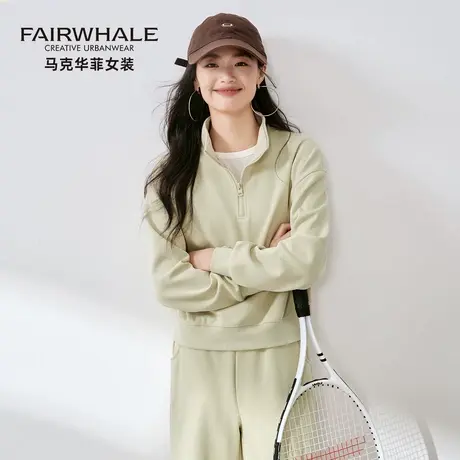 马克华菲短款卫衣女2025新款半拉链立领外套小个子休闲春秋季上衣商品大图