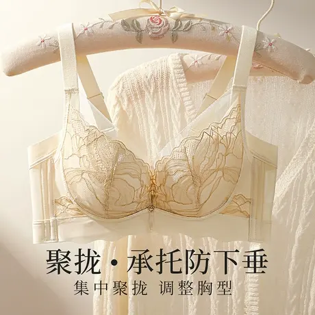 六月玫瑰莫代尔蕾丝小胸聚拢内衣女上托防下垂有钢圈收副乳文胸商品大图