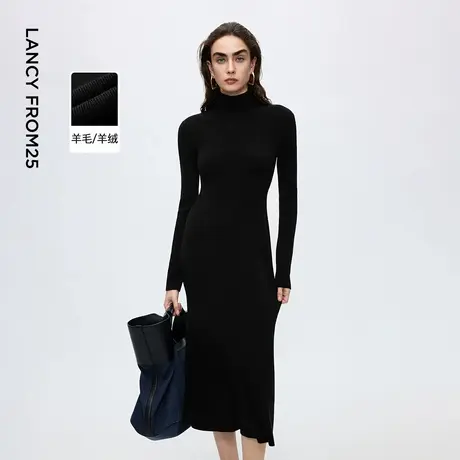 朗姿羊毛半高领修身针织连衣裙通勤风气质优雅中长裙女2025年新款商品大图